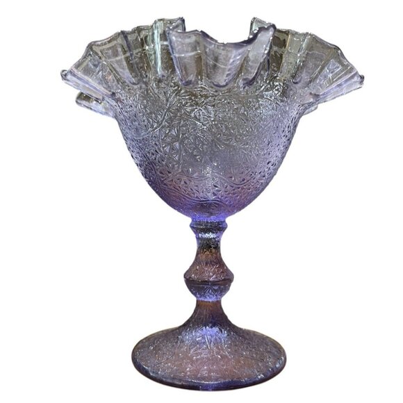 Vintage Fenton Orchid Wisteria Fluted Stemmed Compote Tree of Life Purple Glass - Picture 1 of 5
